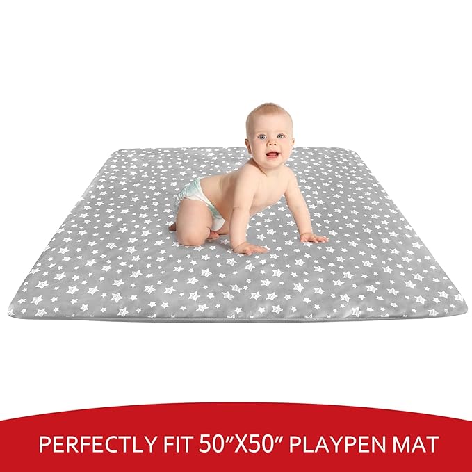 Baby Playpen Mat Cover (Only Cover) - Non Slip Waterproof Protector, Fits 50" X 50"