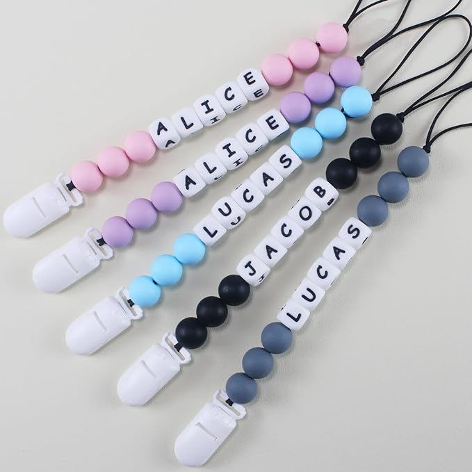 Personalized Pacifier Clip with Name, Customized Pacifier Holder Clip for Baby, Fit All Pacifiers