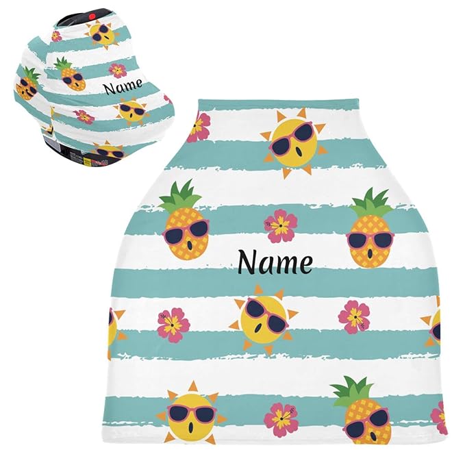 Personalized Pineapple Baby Car Seat Covers for Boys Girls, Custom Name Carseat Canopy, Multiuse Nursing Breastfeeding Scarf, Gift for Newborn Boys Girls, Infant Stroller Cover