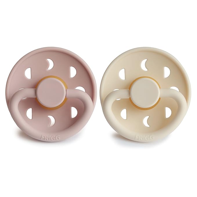 FRIGG Moon Natural Rubber Baby Pacifier | Made in Denmark | BPA-Free (Blush/Cream, 0-6 Months) 2-Pack