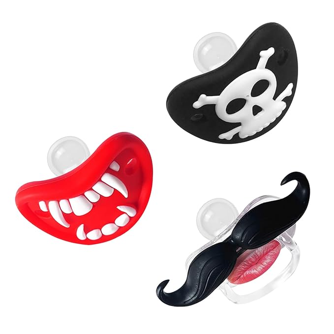 ROBBEAR Funny Baby Pacifier, Cute Mustache Binkies, Vampire Binky Skulls Halloween Pacifiers for Babies 0-36 Months, Silicone Nipple, BPA-Free, Gift for Infants Newborn