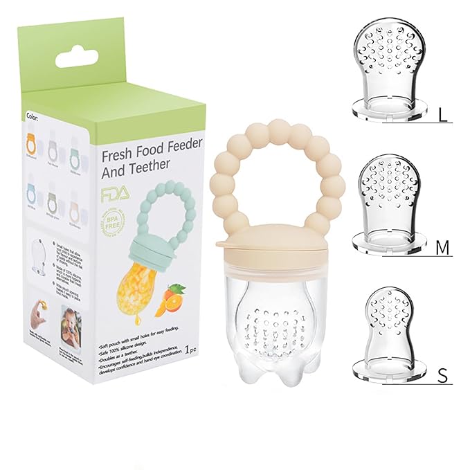 Fruit Food Feeder Pacifier Fruit Pacifier Feeder Baby Teether Toy Silicone Fruit Feeder Baby Fruit Feeder Pacifiers (Khaki)