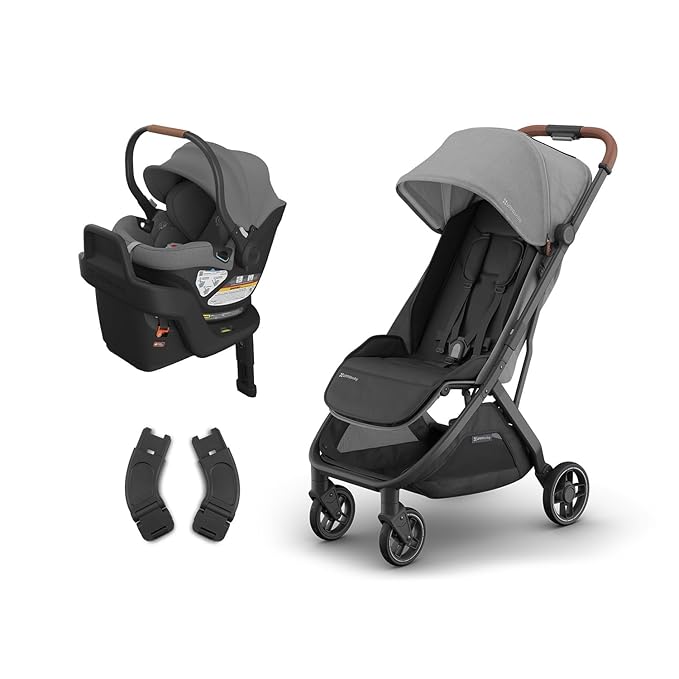 UPPAbaby Travel System, Includes Minu V3 Stroller + Aria Lightweight Car Seat Combo - Adapters, Car Seat, Base + Infant Insert Included – Greyson (Charcoal Mélange)