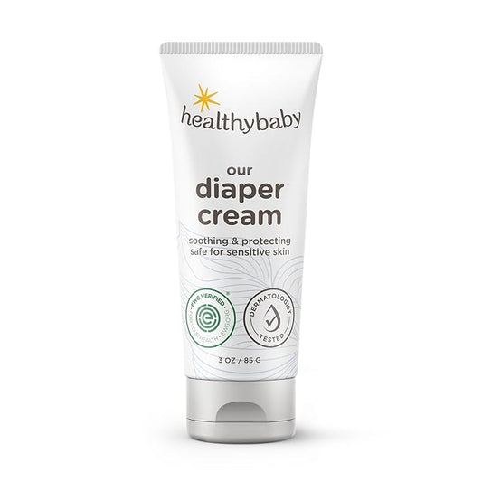 HealthyBaby Our Diaper Cream | Hypoallergenic Zinc Oxide & Squalane Diaper Cream | Fragrance Free, EWG Verified + Non-GMO, 3 oz