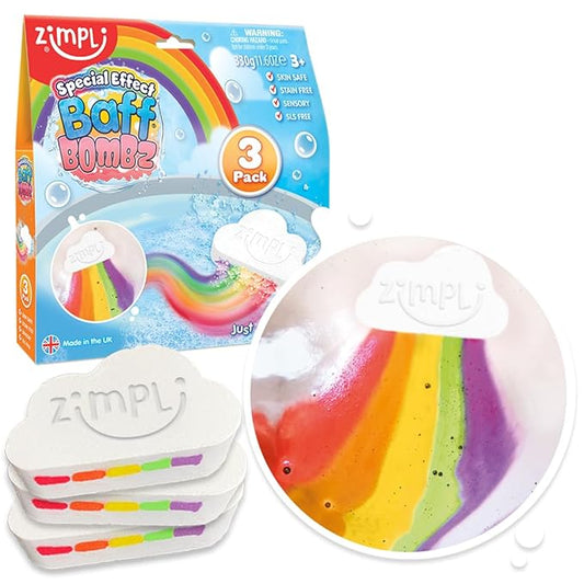 3 x Cloud Rainbow Bath Bomb from Zimpli Kids, Children's Large Bubble Bath Bomb, Vivid Rainbow Colours, Kid Gift Set