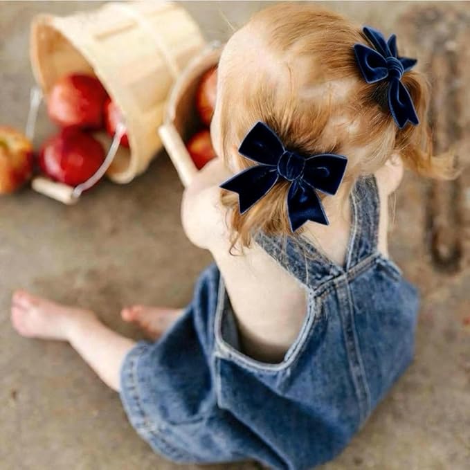 2 Pcs Cute Navy Blue Velvet Hair Bow Clips 3" Bowknot Alligator Clip Barrettes Hairpins for Girl Kids Accessories
