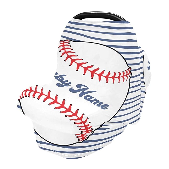 Personalized Baby Car Seat Cover for Babies, Custom Name Baby Car Seats Canopy for Boys Girls, Nursing Breastfeeding Stroller Covers for Infant Newborn, Shower Gift for Baby (Baseball)