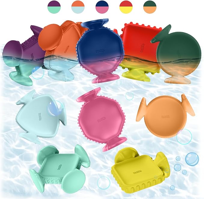 BUNMO Big Shapes Color-Changing Textured Suction Bath Toys for Toddlers 1–3 (10 Pack), Extra Large Silicone Bathtub Toys, BPA-Free Suction Cup Toys, Bath Toys for Kids Ages 1+, Sensory Bath Toys
