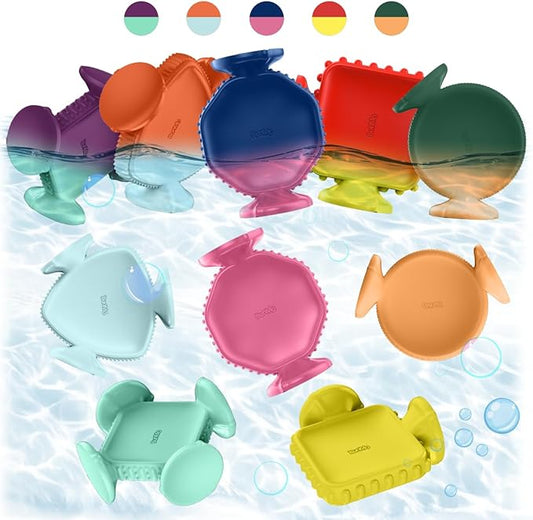 BUNMO Big Shapes Color-Changing Textured Suction Bath Toys for Toddlers 1–3 (10 Pack), Extra Large Silicone Bathtub Toys, BPA-Free Suction Cup Toys, Bath Toys for Kids Ages 1+, Sensory Bath Toys