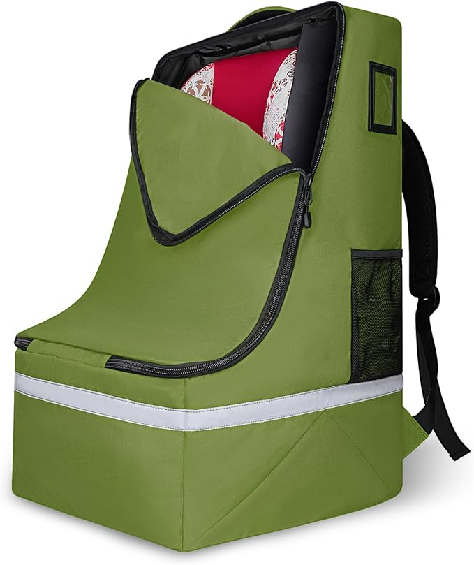 LARIPOP Car Seat Travel Bag for Airplane, Universal Gate Check Car Seat Bag, Padded Backpack with Waist Belt, Reflective Strips & Protective Feet, Fits Infant Convertible Booster Seats, Green