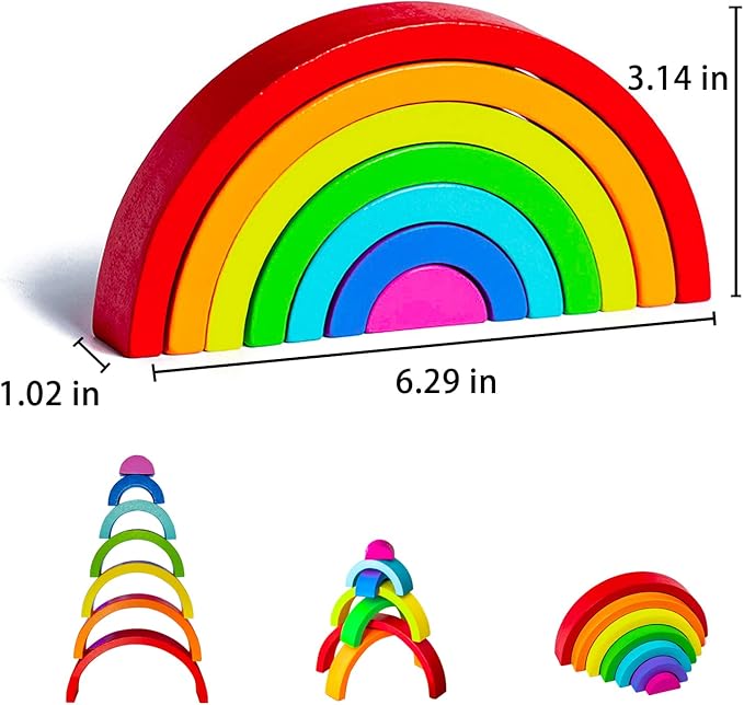 TUOWITA Wooden Rainbow Stacking Toy, Wood Stacker Arch Game, Montessori Arch Bridge Rainbow Building Blocks, Colorful Stacking Blocks Puzzles for Kids 2 3 4 5 Years Old, Rainbow Decor Toys