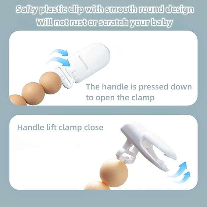 Pacifier Clips for Baby Boys Girls Silicone Beads Pack of 2 Soft Flexible Binky Clips (Beige+Purple)