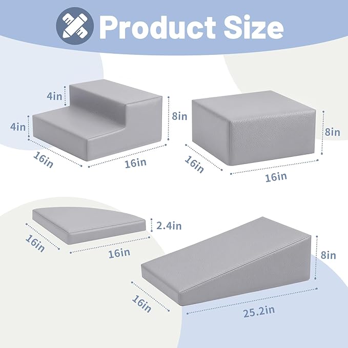 4-Piece PU Leather Baby Foam Climbing Blocks for Toddlers - Soft Play Climbing Toys for Toddlers - Foam Climbing Set for Crawling and Sliding Indoor (Gray)