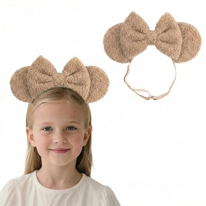 Wool Fleece Mouse Ears Headband, Adjustable Hair Bow Hairband Fluffy Headwear for Infant Toddler Baby Gilrs