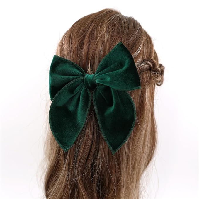 12 PCS Large Fable Bow Hair Clip for Little Girl Kids Linen Velvet Hair Bows Barrettes Alligator Clips Baby Mom Women Hair Accessories (Linen 6 and Velvet 6)