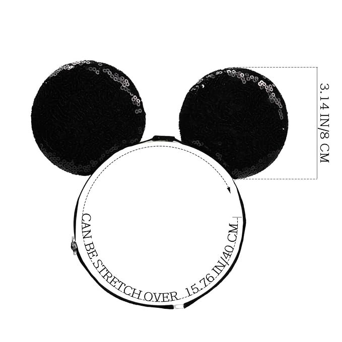 Adjustable Mouse Ears Headband, Sequin Ears Elastic Hairband for Unisex Kids Baby Boys Girls Toddlers Party Festival Supplies