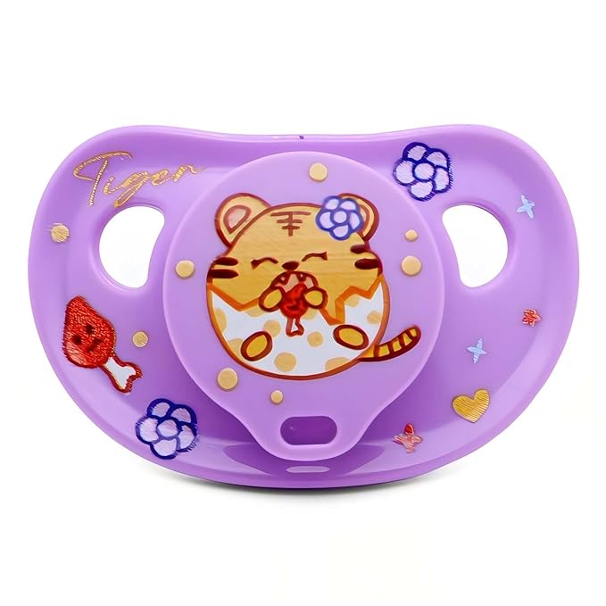 Adult Sized Pacifier with Little Tiger Pattern for Sleep Includes Pacifier Clips