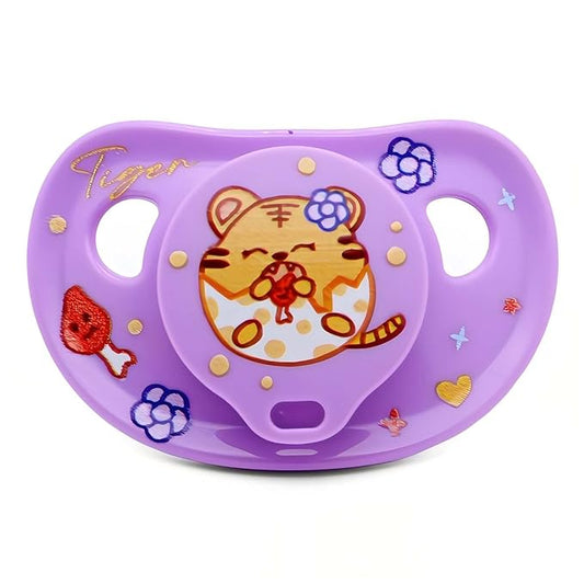 Adult Sized Pacifier with Little Tiger Pattern for Sleep Includes Pacifier Clips