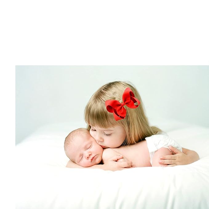 2 PCS 4.5inchs Hair Bows for Girls Grosgrain Ribbon Hair Bow Alligator Clips Hair Accessories for Baby Girls Toddlers(Red)