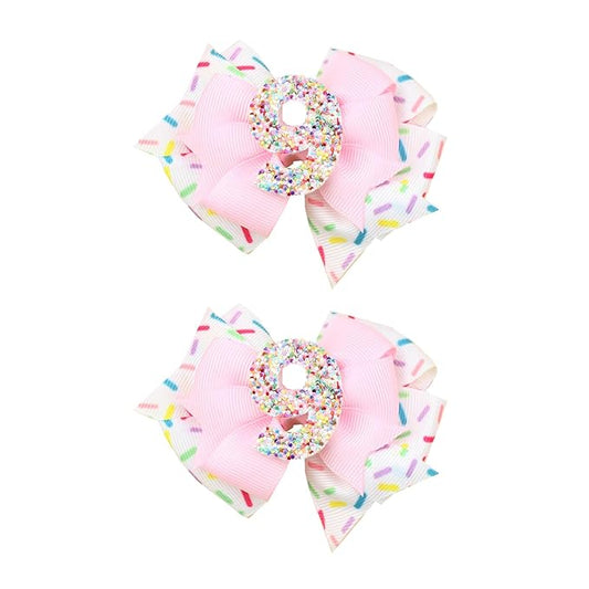 Birthday Hair Bow for Baby Girls - 2Pcs Pink Sprinkle Hair Clips for 9th Birthday Glitter Ice Cream Baby Bow Party Decorations for Girls Toddlers Hair Accessories (Pink-9 Years-Clips)