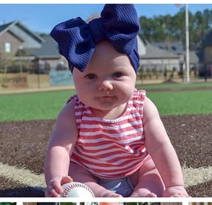 Baby Girl's 8'' Soft Big Bow knot Nylon Headband Toddler Hairband for Photography Travel Party Festivals (Navy Blue)