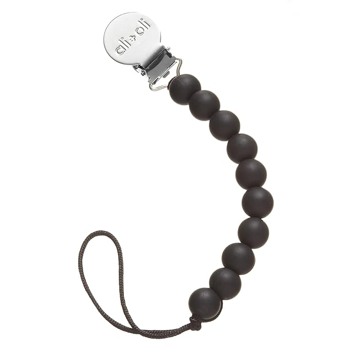 Ali+Oli Silicone Pacifier Clip for Baby (Black) 100% Food-Grade BPA Free Newborn Pacifier Holder Infant Binky Clip for Baby Boy or Girl