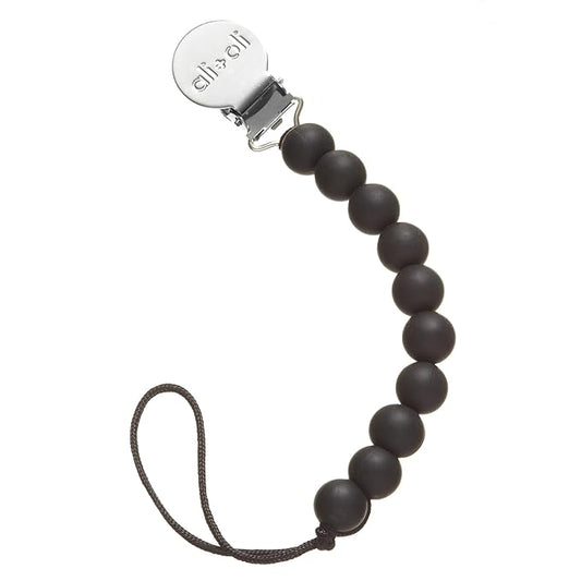 Ali+Oli Silicone Pacifier Clip for Baby (Black) 100% Food-Grade BPA Free Newborn Pacifier Holder Infant Binky Clip for Baby Boy or Girl