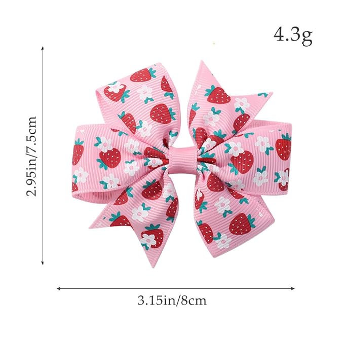 Strawberry Snap Clips Baby Girls Fruit Hair Bow Clips Strawberry Hair Ring Tie BBW24 (Set-O)