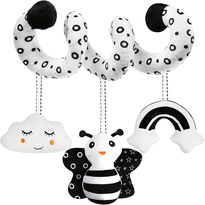 GKDOMS Baby Spiral Hanging Stroller and Car Seat Toys Black and White High Contrast Sensory Toy Newborn Plush Activity Toys Party Favors Quality Gifts for Baby Shower-BEE