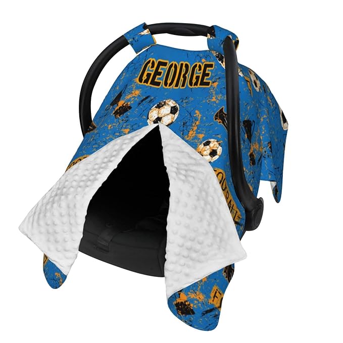 Personalized Baby Car Seat Canopy for Babies with Name, Custom Soccer Stroller Car Seat Covers for Boys, Nursing Carseat Cover for Breastfeeding, Car Seat Canopies for Infant Newborn