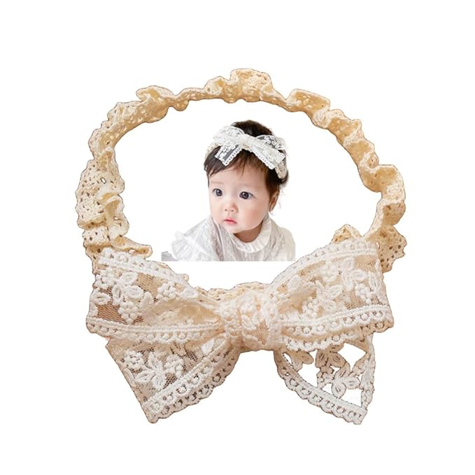 Lace Flower Bow-knot Baby Girls Headband Birthday Infant Wrap Elastic Baby Turban Hairband for Newborn Infant Toddler Kids (Style 1)