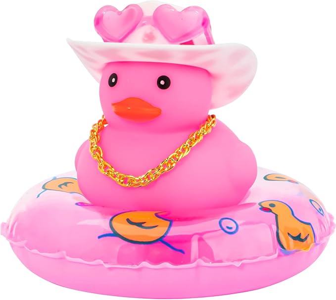 wonuu Pink Rubber Duck, Heart-Shaped Sunglasses Rubber Ducks for Cars, Funny and Cool as Car Ornament Gifts, Pink Cowboy Hat