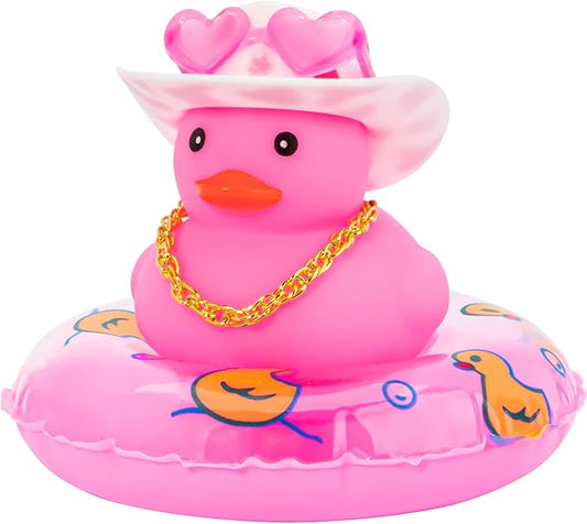 wonuu Pink Rubber Duck, Heart-Shaped Sunglasses Rubber Ducks for Cars, Funny and Cool as Car Ornament Gifts, Pink Cowboy Hat