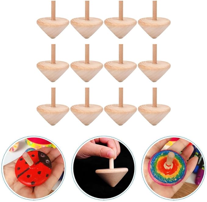 24 Pcs Wooden Spinning Tops - Unfinished DIY Paintable Wood Gyro Toys for Kids - Bulk Party Favors, Creative Craft Playthings for Hand-Eye Coordination, Fine Motor Skills Development