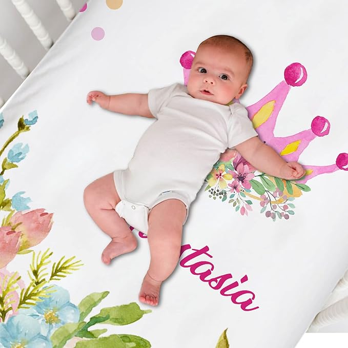 Gril Crown Personalized Pack 'n Play Sheets - Custom Name Fitted Sheet, Soft & Breathable Material for Baby Girls