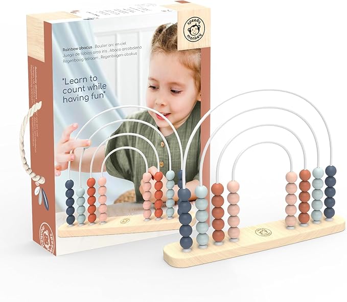 Speedy Monkey Wooden Roller Abacus Toy, Colorful Beads, Develops Hand-Eye Coordination, Color Recognition & Creativity, Smooth Sliding on Stainless Steel Rods, Non-Toxic Paint, Ideal for Kids