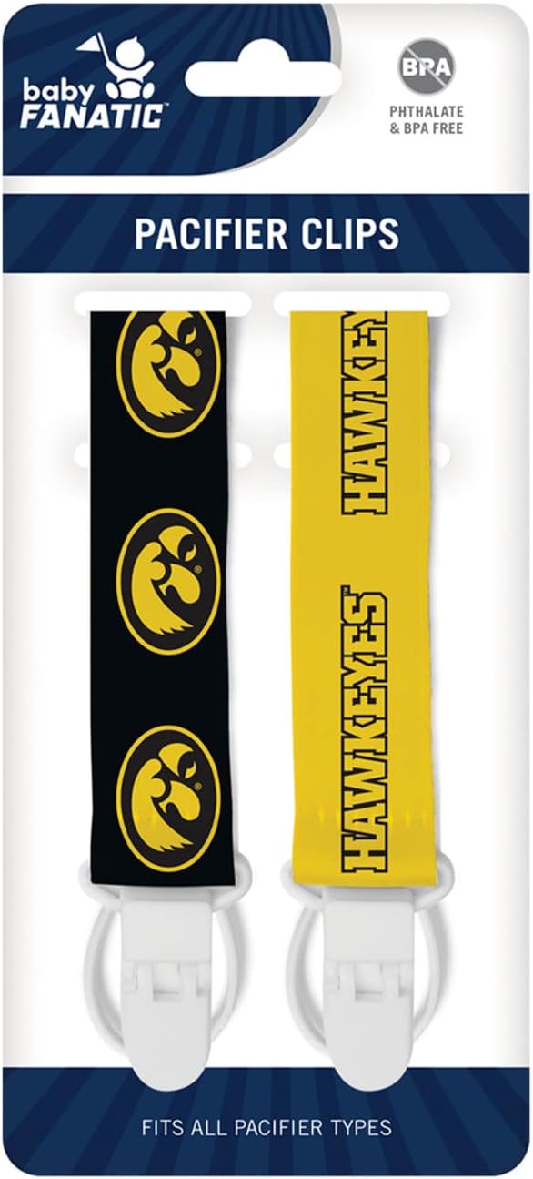 Baby Fanatic Officially Licensed Unisex Pacifier Clip 2-Pack - NCAA Iowa Hawkeyes - Officially Licensed Baby Apparel