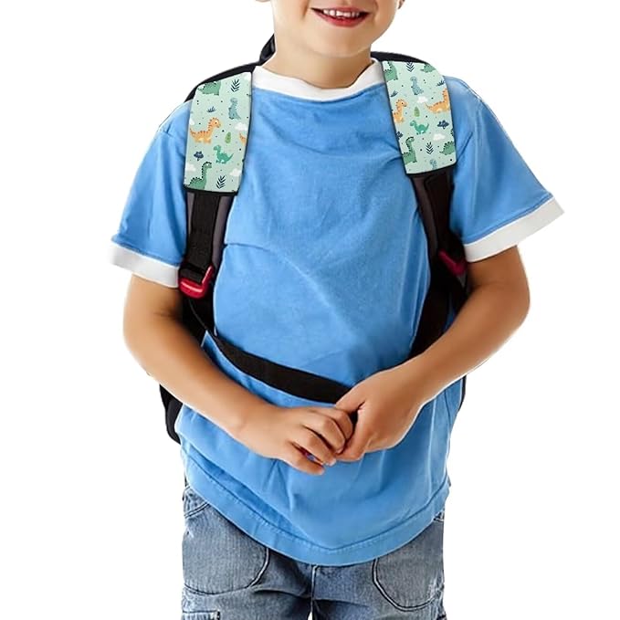 Biyejit Green Dinosaurs Car Seat Neck Cover, Car Seat Strap Cover, 2 Pack Seat Belt Cushions Pads, Shoulder Strap Protectors, Reversible Pram Harness Covers, Baby Neck Pad Protector