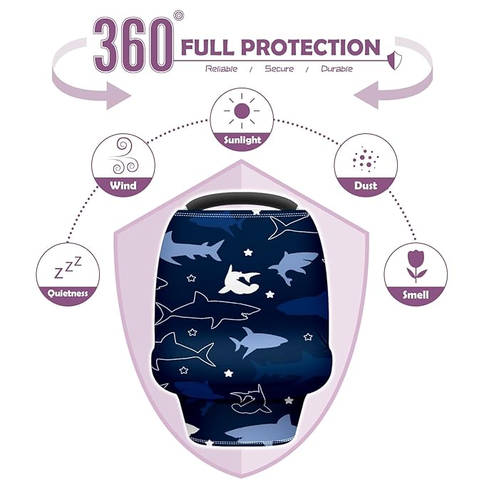 Baby Car Seat Stroller Covers Sharks Nursing Cover Breastfeeding Scarf Soft Breathable Stretchy Infant Car Canopy Coverage Carseat Cover for Boys and Girls Multi Use