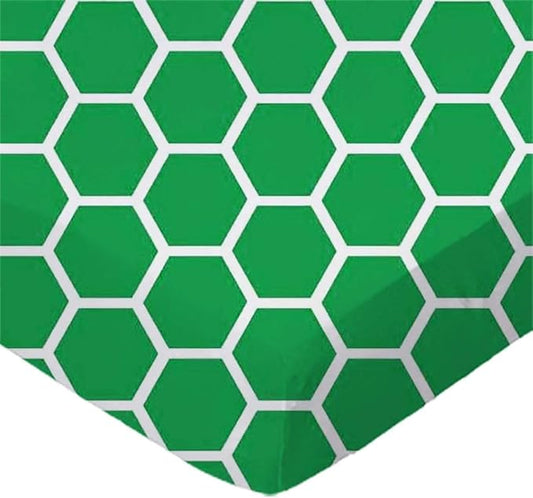 SheetWorld Baby Fitted Large Pack N Play Sheet 29.5 x 42 inches, 100% Cotton Woven Sheet, Unisex Boy Girl, Green Honeycomb, Made in USA