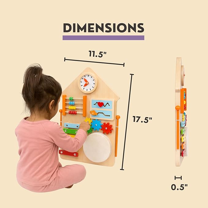 Sensory Busy Board for Toddlers 1–3, Wall Mounted or Portable Tabletop Activity Board, Montessori Toy for Independent Play & Fine Motor Skills