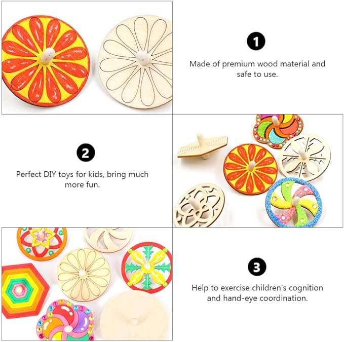 balacoo 20Pcs Wooden Spinning Tops for Kids DIY Gyroscope Toy Set with Paintable Unfinished Tops 2.75 Inch Creative Craft for Hand-Eye Coordination and Motor Skill Development