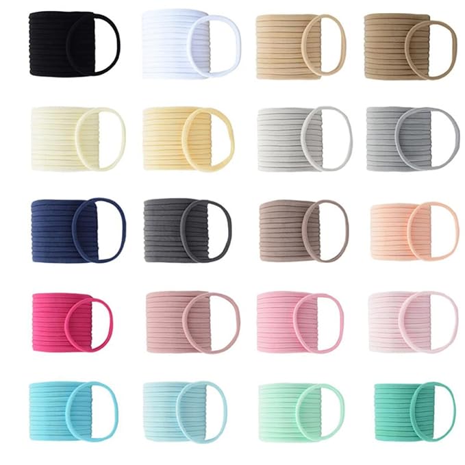 FZBNSRKO 100pcs Multi-function Super Soft High Stretchy Baby Newborn Infants Headbands,DIY Crafts Elastics,Ear Bands Loops Ties Ropes for Newborn Infant Toddler Baby Girls