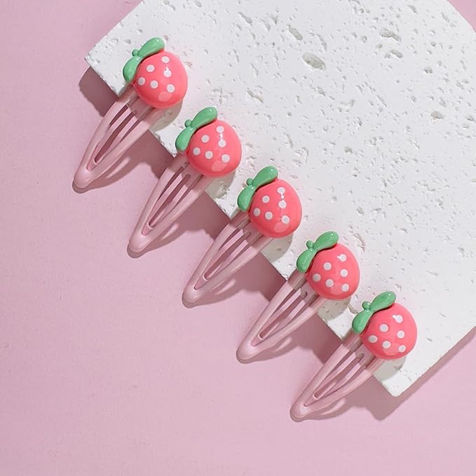 Strawberry Snap Clips Baby Girls Fruit Hair Bow Clips Strawberry Hair Ring Tie BBW24 (5 Pcs-B1)