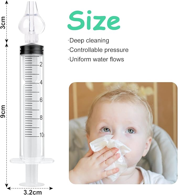 Vicloon Baby Nasal Irrigator, 6PCS Nasal Syringe for Baby, Syringe Nasal Irrigator with Cleanable and Reusable Silicone Nasal Suction Tip forIrrigation, Nasal Spray, Nasal Hygiene（Transparent）