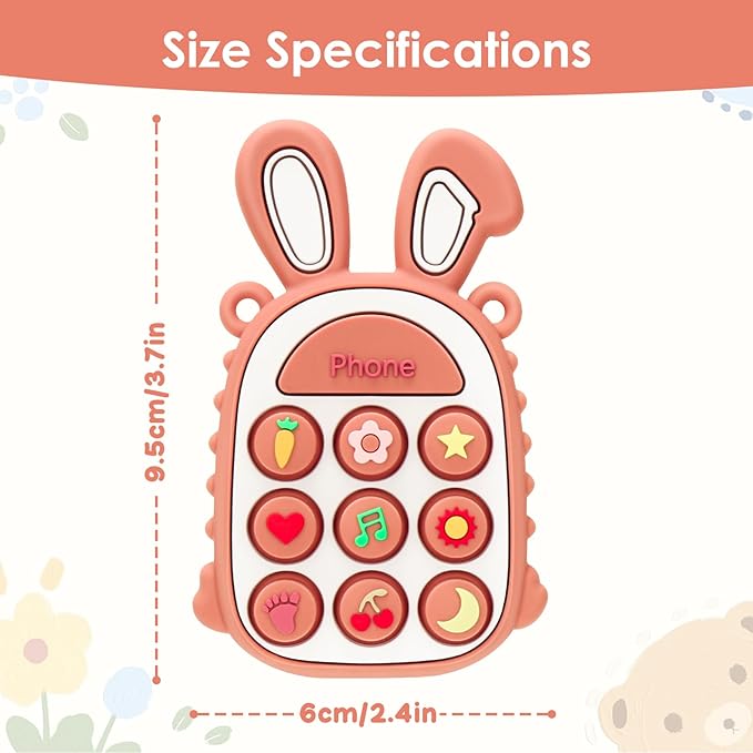 MISSLILI Teething Toys for Babies, BPA-Free Silicone Teether Toy for Infants, Cute Rabbit Phone Design with Easy-Grip Ears, Soothing Gums and Push Pop for Boy and Girl
