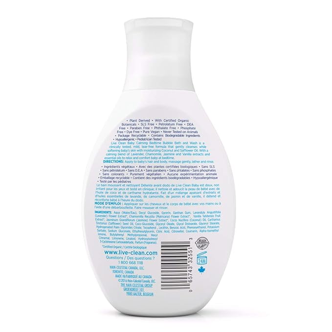 Live Clean Baby Bubble Bath and Wash, Calming Bedtime, 10 oz