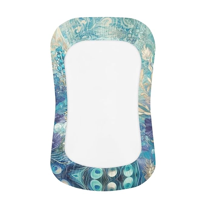 Peocack Baby Lounger Cover for Boys, Boho Floral Newborn Snuggle Me Lounger Covers, Removable Nest Slipcover Soft Comfortable 31.5'' x 21.3''
