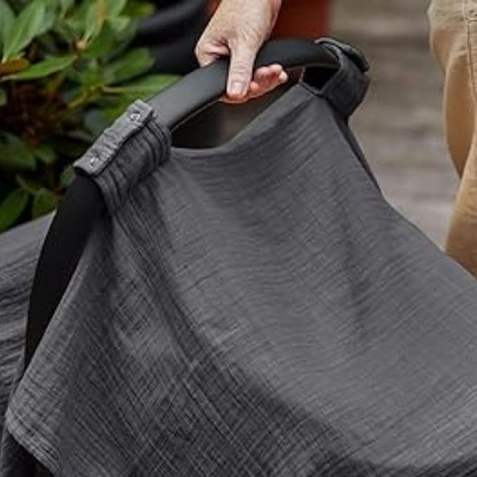 Car Seat Cover Baby - Organic Muslin Cotton - Carseat Canopy - 43" x 32" 2-Pack (Soft Grey/Natural)