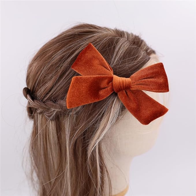 Vintage Velvet Bow Hair Clips for Baby Girl Kids Women Fall Velvet Christmas Hair Bows Barrettes Accessories (2 pcs Rust)